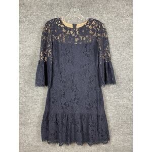 Lauren Ralph Lauren Navy Lace Sequin Cocktail Dress Bell Sleeves Size 2 $165